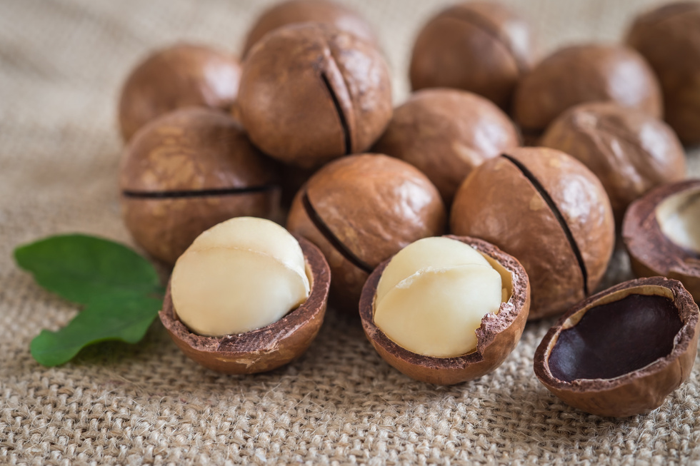 Macadamia nuts on sackcloth